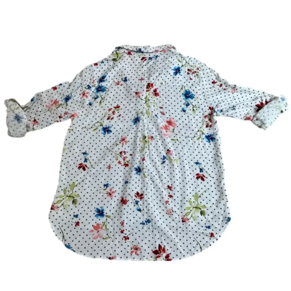 Velvet Heart Floral and Polka Dot White Button Up Long Shirt Size Large - Picture 2 of 7